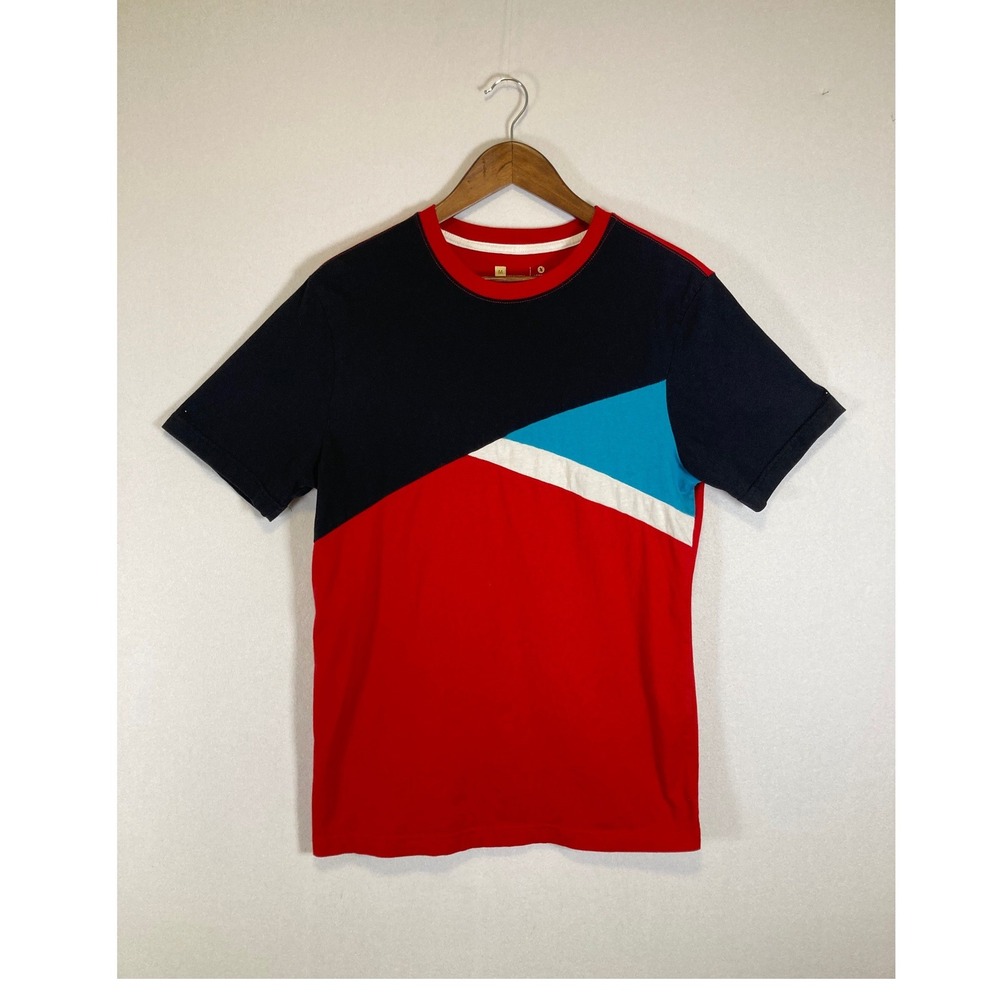Colorblock Geometric Xersion Mens‎ Med Red Navy Blue Short Sleeve Cotton T-Shirt